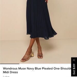 Wondrous Muse Navy Blue Pleated One-Shoulder Midi Dress